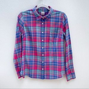 J. Crew plaid button down shirt pink blue preppy